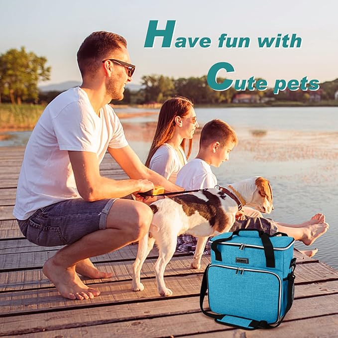 BAGLHER Dog Travel Bag, Pet Travel Bag (ALL Pet Travel Supplies), With 2 Pet Food Containers and 2 Collapsible Silicone Bowls; Essential Kits for Pet Travel Sky Blue-PawvioPets