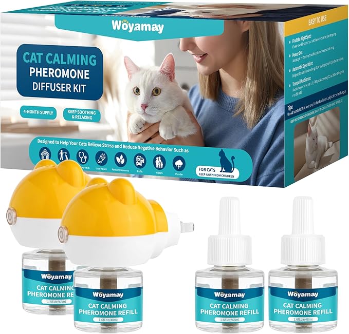 Cat Calming Diffuser - Cat Pheromones Calming Diffuser for Cat Anxiety Relief 6-in-1 Cat Pheromone Diffuser Kit with 2 Diffuser + 4 Refill 48ml Vial - 120 Days Pheromone Diffuser to Calm Cats-PawvioPets