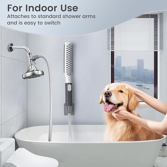 Dog Shower Attachment, Dog Shower Wand for Fast and Easy Washing Dog, Pet Shower Head with 3 Spray Modes, 8-Foot Hose, Indoor Outdoor Bath Your Dog-PawvioPets