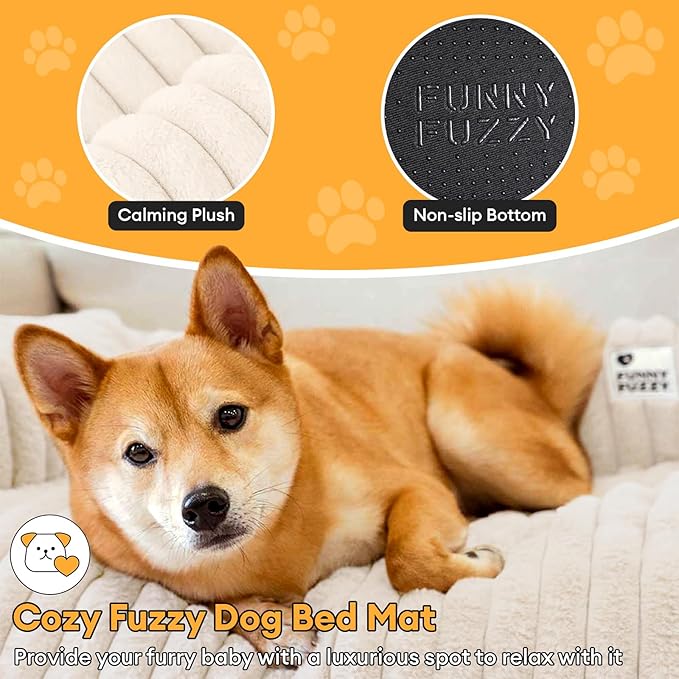 FUNNY FUZZY Pet Couch Cover for Sofa, Calming Dog Bed for Couch, Fluffy Plush Cat Bed Mat for Furniture Protector for Small Dogs and Kitten, 27×24 in, Cream White-PawvioPets