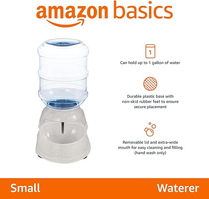 Amazon Basics Gravity Pet Water Dispenser for Cat, Dog, 1 gallon Capacity, Small, Gray-PawvioPets