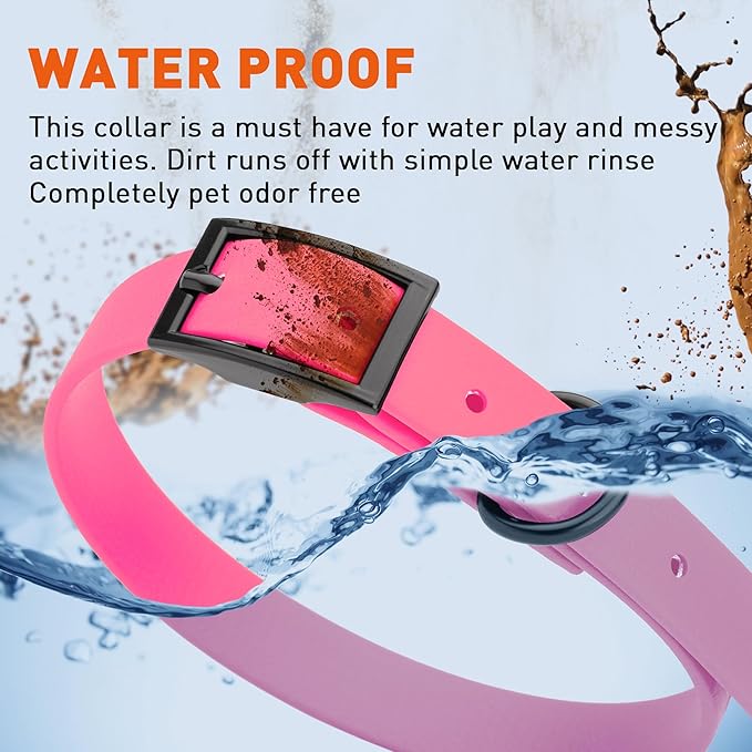 Dogline Biothane Waterproof Dog Collar Strong Coated Nylon Webbing with Black Hardware Odor- Proof for Easy Care Easy to Clean High Performance Fits Small Medium or Large Dogs, Passionfruit Pink-PawvioPets