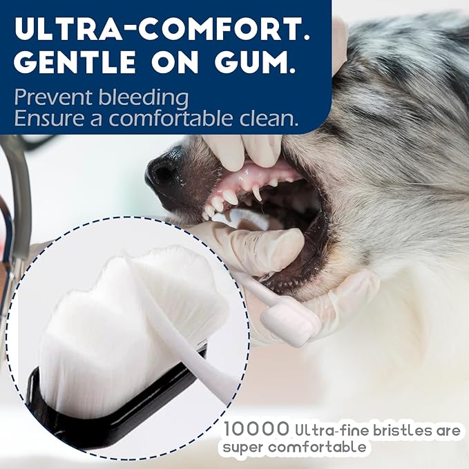 Dog Toothbrush Kit 4 Pack, 10,000 Ultra-Soft Bristles, Dog Tooth Brush for Medium to Large Dogs & Cats, Pet Tooth Brushing Kit for Easy Dental Cleaning, 2 Green Wave Head & 2 White Flat Head-PawvioPets