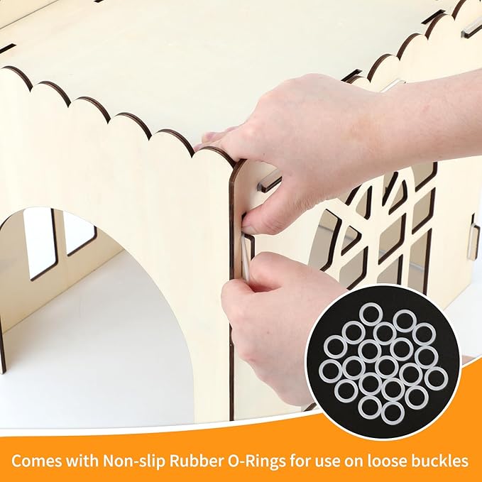 Extra Large Bunny Castle Hideout, Wooden Bunny House and Hideouts Detachable Rabbits Hideaway, Indoor Rabbit Castles Sturdy Small Animal Play Hideaway Hut for Rabbits, Guinea Pigs, Chinchillas-PawvioPets