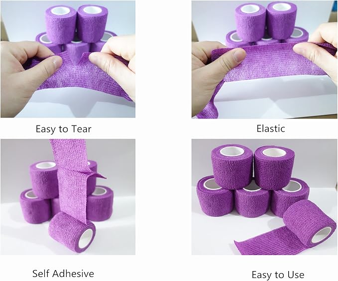 6 Pack 2" x 5 Yards Self Adhesive Bandage Wrap Breathable Cohesive Vet Wrap for Pets, Elastic Self-Adherent Tape for Sports, Wrist, Ankle (Purple)-PawvioPets