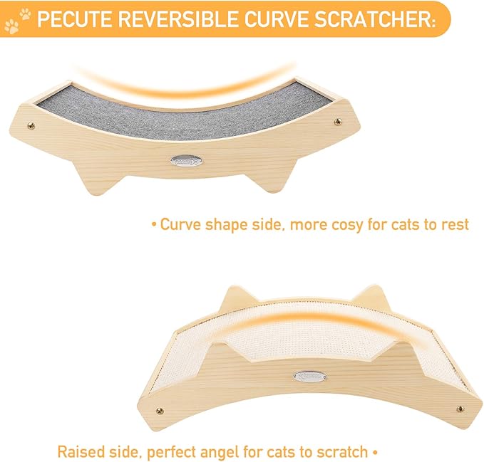 Double-Sided Cat Scratcher With Natural Sisal + Carpet Cloth, Durable Solid Wooden Structure Scratch Pad for Indoor Cats, Scratcher Lounge, 16.5 x 10.8in-PawvioPets