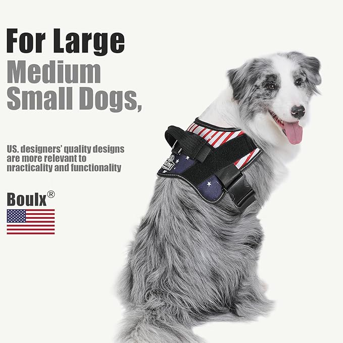 Bolux Dog Harness, No-Pull Reflective Dog Vest, Breathable Adjustable Pet Harness with Handle for Outdoor Walking - No More Pulling, Tugging or Choking (Flag, Large)-PawvioPets