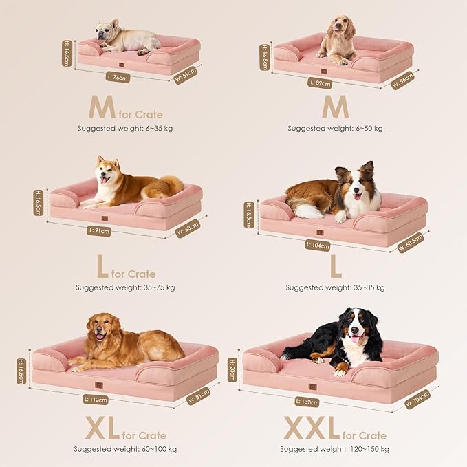 EHEYCIGA Orthopedic Dog Beds for Large Dogs, Waterproof Memory Foam Large Dog Bed with Sides, Non-Slip Bottom and Egg-Crate Foam Pet Couch Bed with Washable Removable Cover, Dusty Pink-PawvioPets