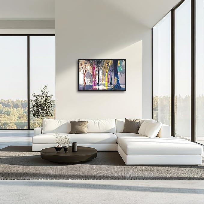 Framed Large Trees Wall Art for Living Room, Oversized Abstract Forest Wall Decor Colorful Nature Canvas Painting Modern Artwork Home Decoration for Living Room Bedroom Dining Room Office 36"x24"-PawvioPets