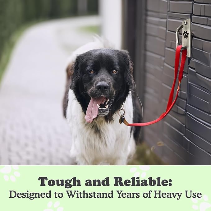 Canine Hitch- Secure Dog Leash Parking Mounted Indoor – Outdoor Wall Hook - Tie Out Stainless Steel Practical Lead Management for Home & Business, Slim Compact 2 Pack-PawvioPets