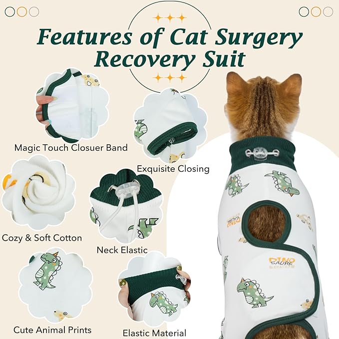 DENTRUN Cat Surgery Recovery Suit Female Male Soft Onesie, Kitten Surgical Collar Cone Alternative Shirt, Abdominal Wounds Anti-Licking Pajama for Small Pets Spay, Cat Body Suit Post Surgery-PawvioPets