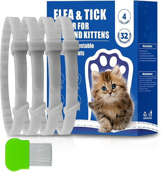 4 Pack Adjustable Flea and Tick Collar for Cats, Natural Plant Oil Formula Cat Flea Collar Provides 32-Month Protection for Flea Tick, Glow-in-The-Dark & Waterproof Cat Flea Treatment for All Cats-PawvioPets