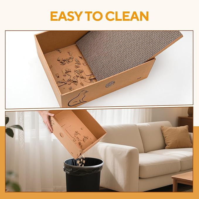 AUSCAT Cat Scratcher Box with 6PCS Cat Scratching Board, Cardboard Cat Scratchers for Indoor Cats, Reversible Cat Scratch Pads for Small Medium Kittens, 14.6" L x 10.9" W x 5.2" H-PawvioPets