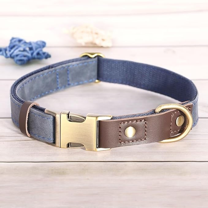 Didog Soft PU Leather Dog Collars for Small Dogs,Classic Adjustable Dog Collars with Quick Release Metal Buckle,Easy Clean and Comfortable with Nylon Lining,Blue,S Neck 10-15"-PawvioPets