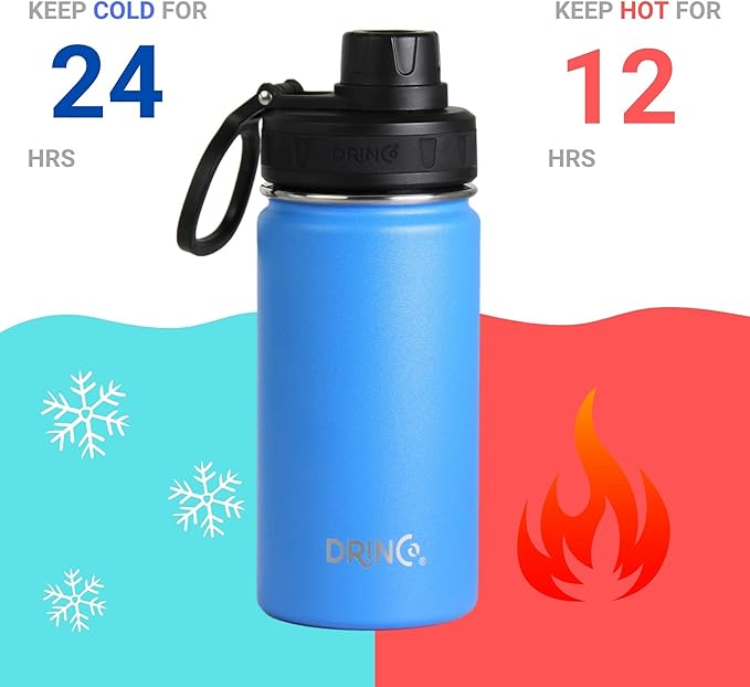 DRINCO Stainless Steel Water Bottle Spout Lid Vacuum Insulated Double Wall Water Bottle Wide Mouth (40oz 32oz 22oz 18oz 14oz) Leak Proof Keeps Cold or Hot (14 oz, 14oz Royal Blue)-PawvioPets