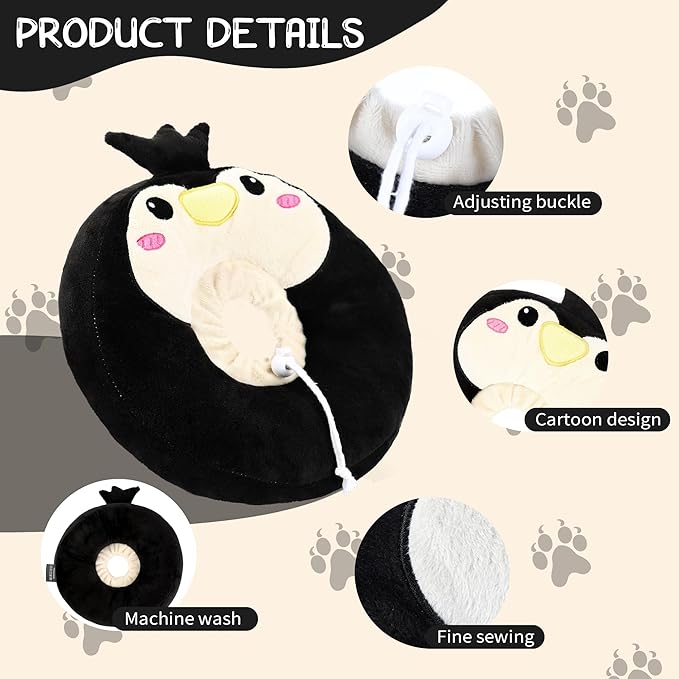 Adjustable cat Cone Collar Soft to Stop Licking After Surgery for Kitten, Alternative to Cone of Shame cat, Donut Cone for Cats, pet Elizabethan Collar (Penguin, Medium)-PawvioPets