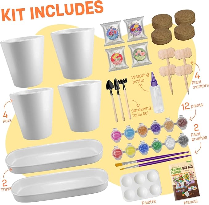 4 Set Paint & Plant Flower Gardening Kit - Gifts for Girls Ages 8-12, Arts and Crafts for Kids Ages 8-12, Kids Gardening Set, Birthday Toys Gifts for Girls Boys Ages 6 7 8 9 10 11 12-PawvioPets