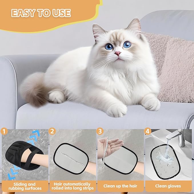 Electrostatic Pet Hair Remover Glove-Furniture/Couch/Carpet/Car Seat Hair Removal, Efficient Pet Grooming Glove for Dogs & Cats, Washable Reusable Static Removal Gloves for Pet Hair-PawvioPets