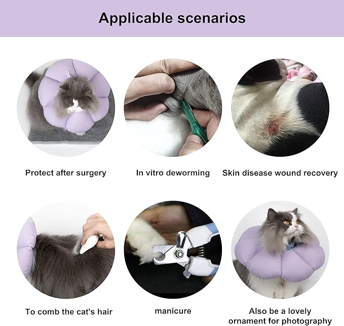 Cat Cone Collar,Cute Waterproof Cat Recovery Collar,Anti-Bite Lick Wound Healing Safety Elizabethan e Collar for Cats,Purple Flower All-Season Style…-PawvioPets