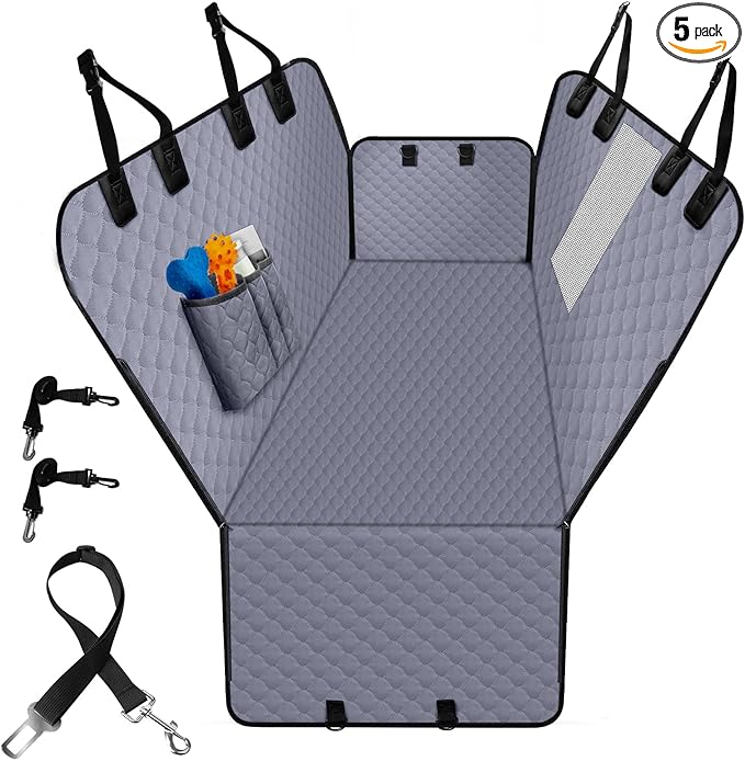 Dog Car Seat Cover for Back Seat, Waterproof Protector with Side Flaps, Scratchproof Hammock, Non-Slip Bottom for Cars/Trucks/SUVs (Grey02)-PawvioPets