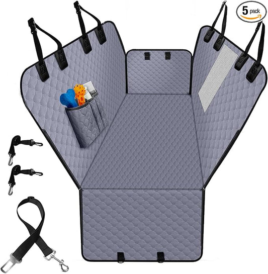 Dog Car Seat Cover for Back Seat, Waterproof Protector with Side Flaps, Scratchproof Hammock, Non-Slip Bottom for Cars/Trucks/SUVs (Grey02)-PawvioPets