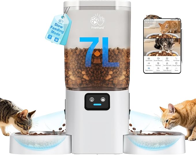 Automatic Cat Feeder with Two HD Camera for 2 Cats: 7L Automatic Dog Feeder with Night Vision & Slow Feed, 5G WiFi Auto Cat Food Dispenser for Multiple Pet, Detachable for Cleaning - 29 Cup-PawvioPets