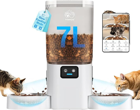 Automatic Cat Feeder with Two HD Camera for 2 Cats: 7L Automatic Dog Feeder with Night Vision & Slow Feed, 5G WiFi Auto Cat Food Dispenser for Multiple Pet, Detachable for Cleaning - 29 Cup-PawvioPets