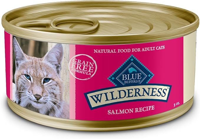 Blue Buffalo Wilderness Natural High-Protein Grain-Free Wet Food for Adult Cats, Salmon Paté, 3-oz. Cans, 24 Count-PawvioPets