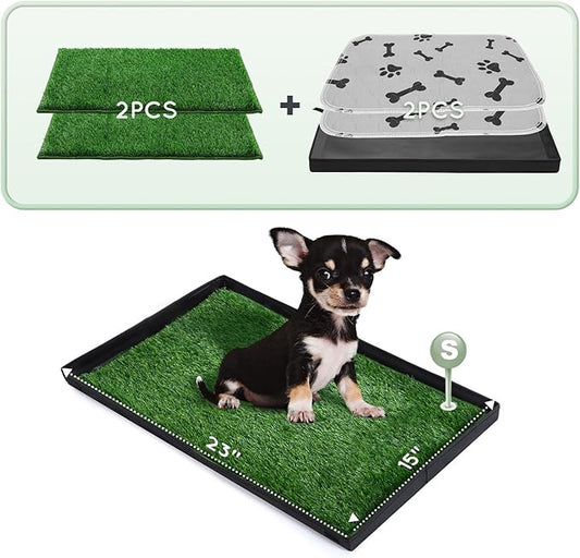Dog Grass Pad with Foldable Dog Litter Box,Small Liner Base for Balcony，Ultra-Absorbent Artificial Grass Pads for Dogs Pee Pad Holder, Potty Training, 2 PCS Reusable Pee Pads-PawvioPets