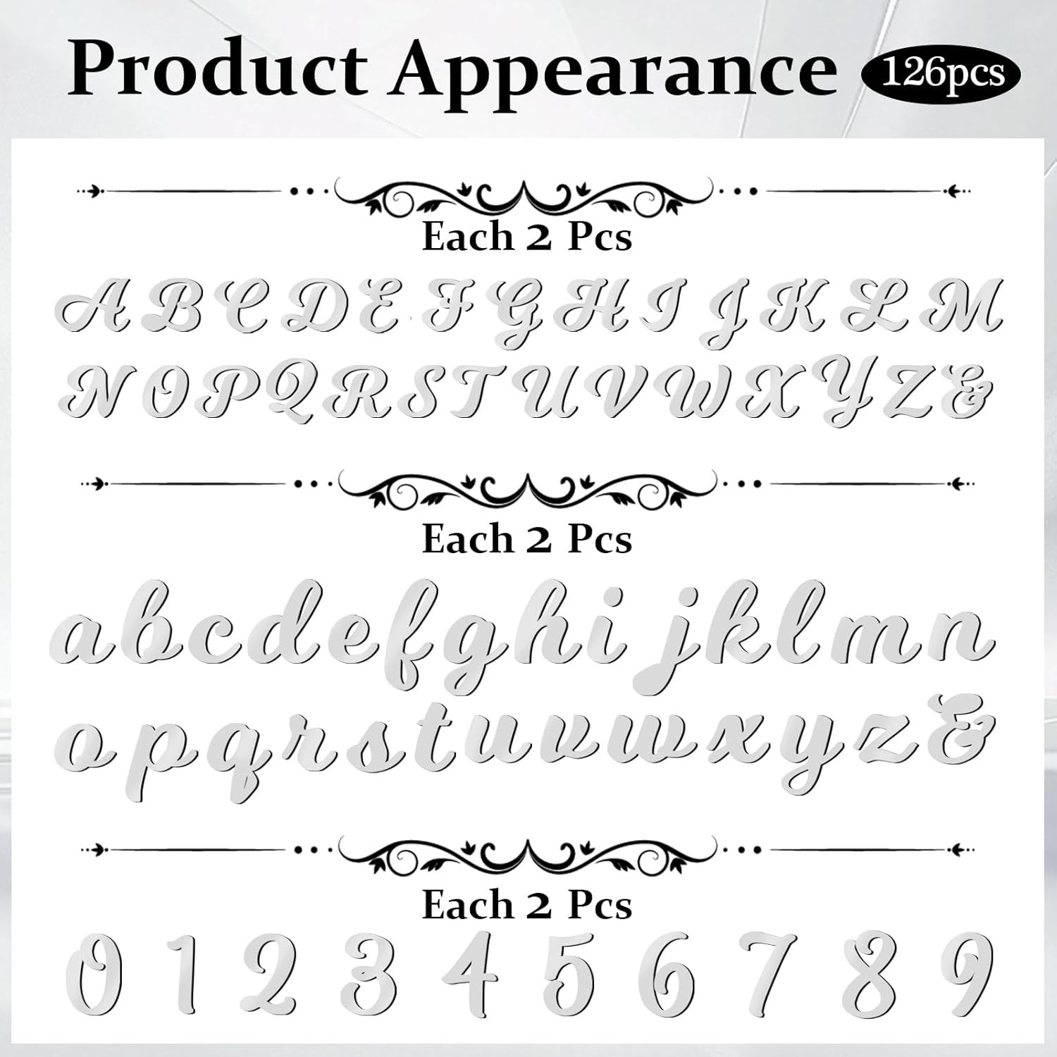 126 PCS Custom Name Cake Topper Acrylic Letters DIY Personalized A-Z & 0-9 Number Alphabet Cake Decoration For Wedding Anniversary Baby Shower Party Birthday Supplies (Silver)