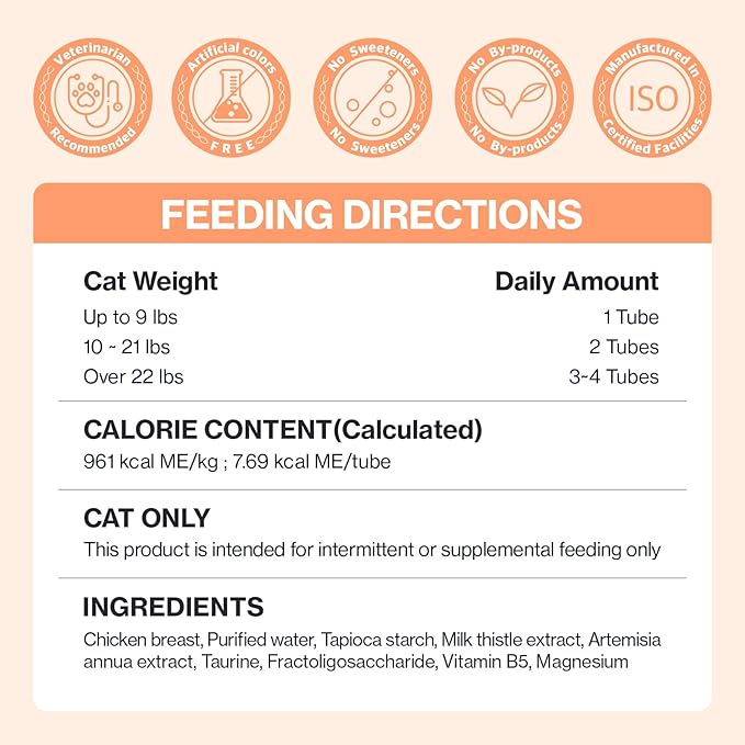 Dr.by Cat Liver Guard Squeezable Liver Supplement for Cats Feline Hepatic Support with Milk Thistle, Artemisia annua(SPB-201), Taurine lickable Formula Individually Packaged-PawvioPets