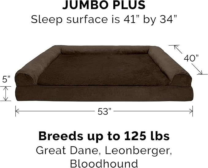 Furhaven Cooling Gel Dog Bed for Large Dogs w/ Removable Bolsters & Washable Cover, For Dogs Up to 125 lbs - Plush & Suede Sofa - Espresso, Jumbo Plus/XXL-PawvioPets