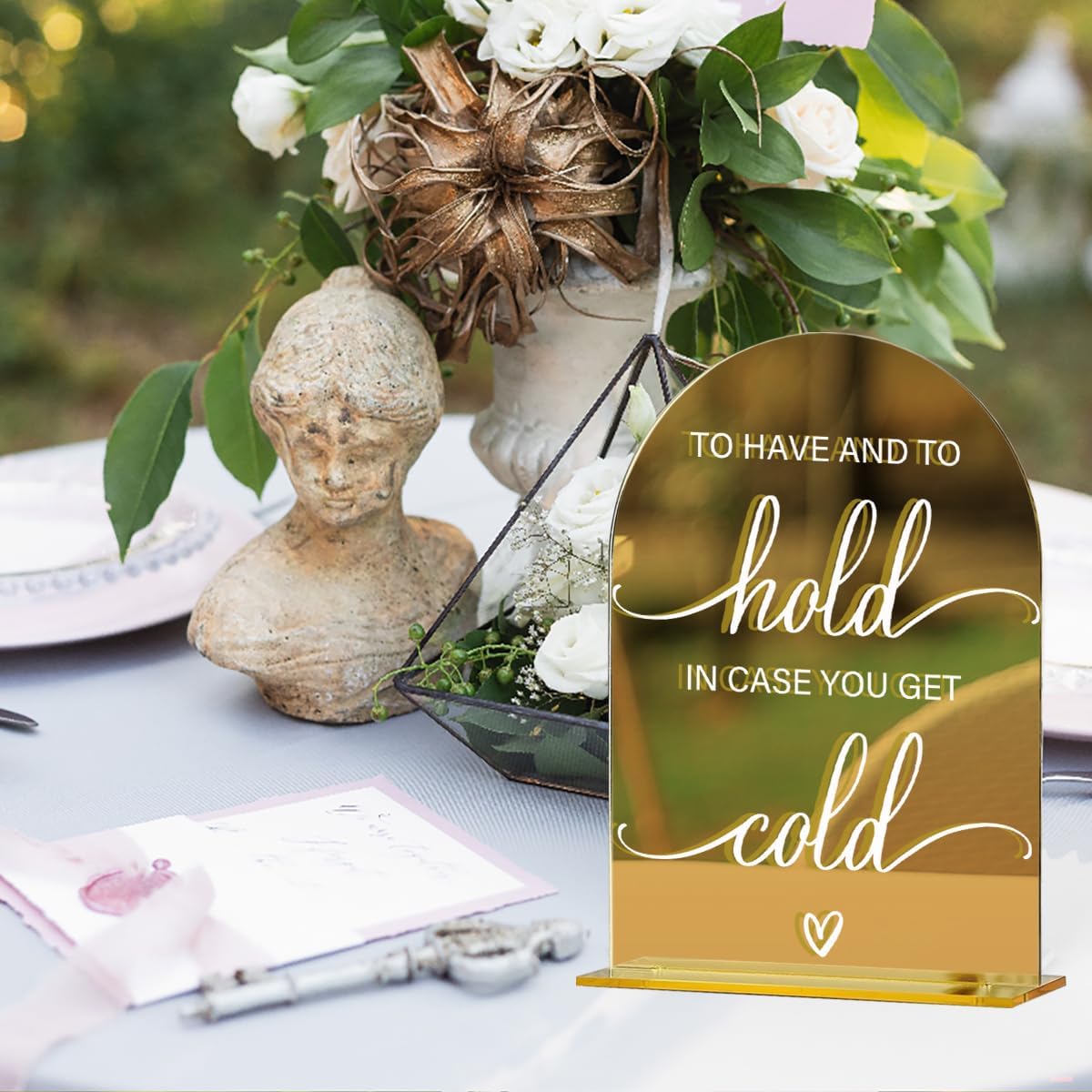 Acrylic Wedding Sign, Bridal Shower Decorations, To Have And To Hold Sign for Ceremony, Modern Font Table Signs, Gold Mirror Arched Acrylic Tabletop Signs for Wedding Reception and Event Party