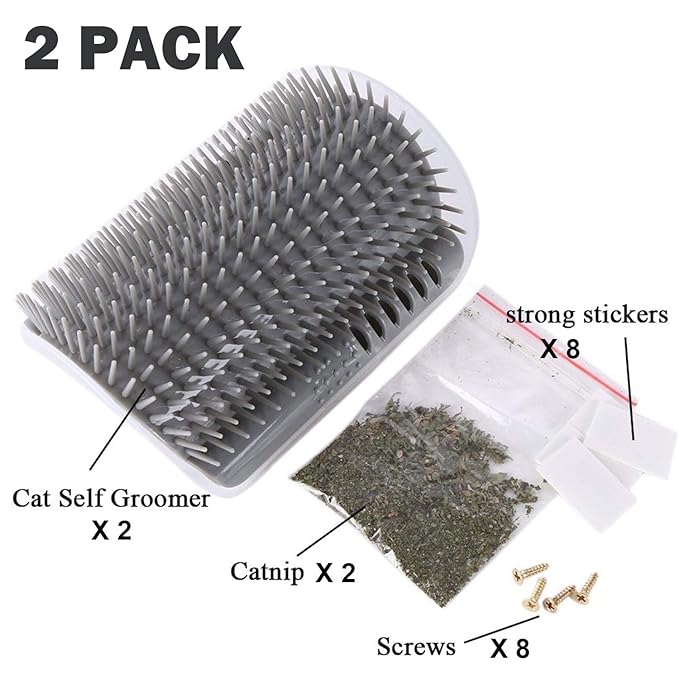 3.0 Softer Cat Self Groomer with Catnip, Dog Cat Corner Groomer,Wall Corner Scratcher Comb,Grooming Massage Brush, Perfect Scratch Massager Tool for Long & Short Fur Kitten/Puppy (2 Pack)-PawvioPets