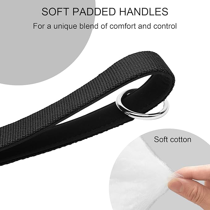 20” Strong Short Leash for Dog, Heavy Duty Bungee Dogs Leash with Padded Handle Car Seatbelt, Small Dog Training Leashs for Large or Medium Dogs - Can be Used with Other leashes (Black)-PawvioPets