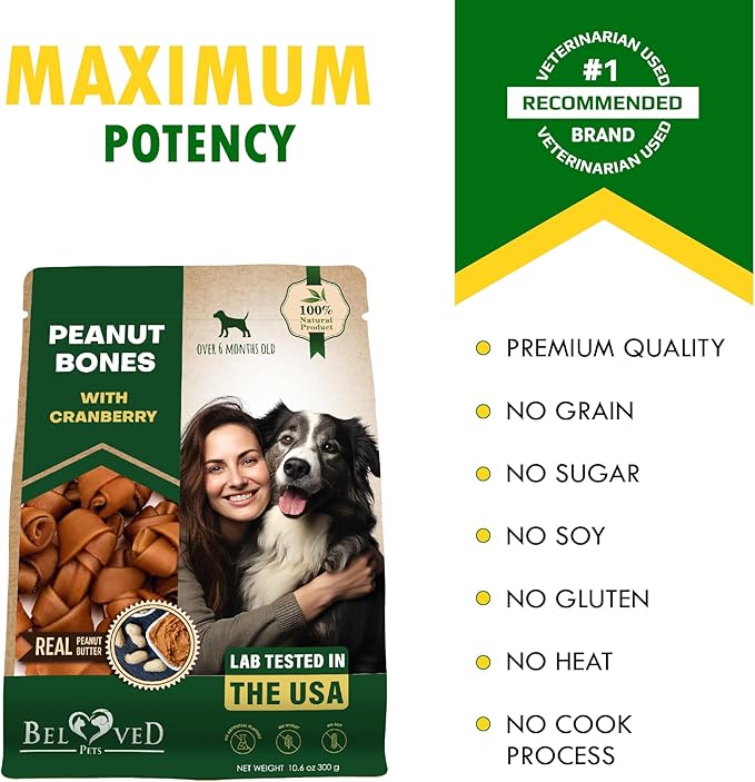 Dog Treats Peanut Butter Bones with Cranberry & Rawhide Free Chew 11 Oz - Pet Natural Mini & Big Snacks Healthy Collagen & Bulk Best Chews for Small & Large Dogs - Made for USA (Peanut Butter)-PawvioPets