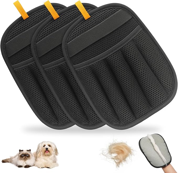 2025 Newly Upgraded Pet Hair Removal Gloves for Cats & Dogs, Electrostatic Grooming Gloves for Pet Hair, Five-Finger Reusable Pet Hair Remover Tool for Clothes, Bed, Couch, Carpet, 3 Pcs-PawvioPets