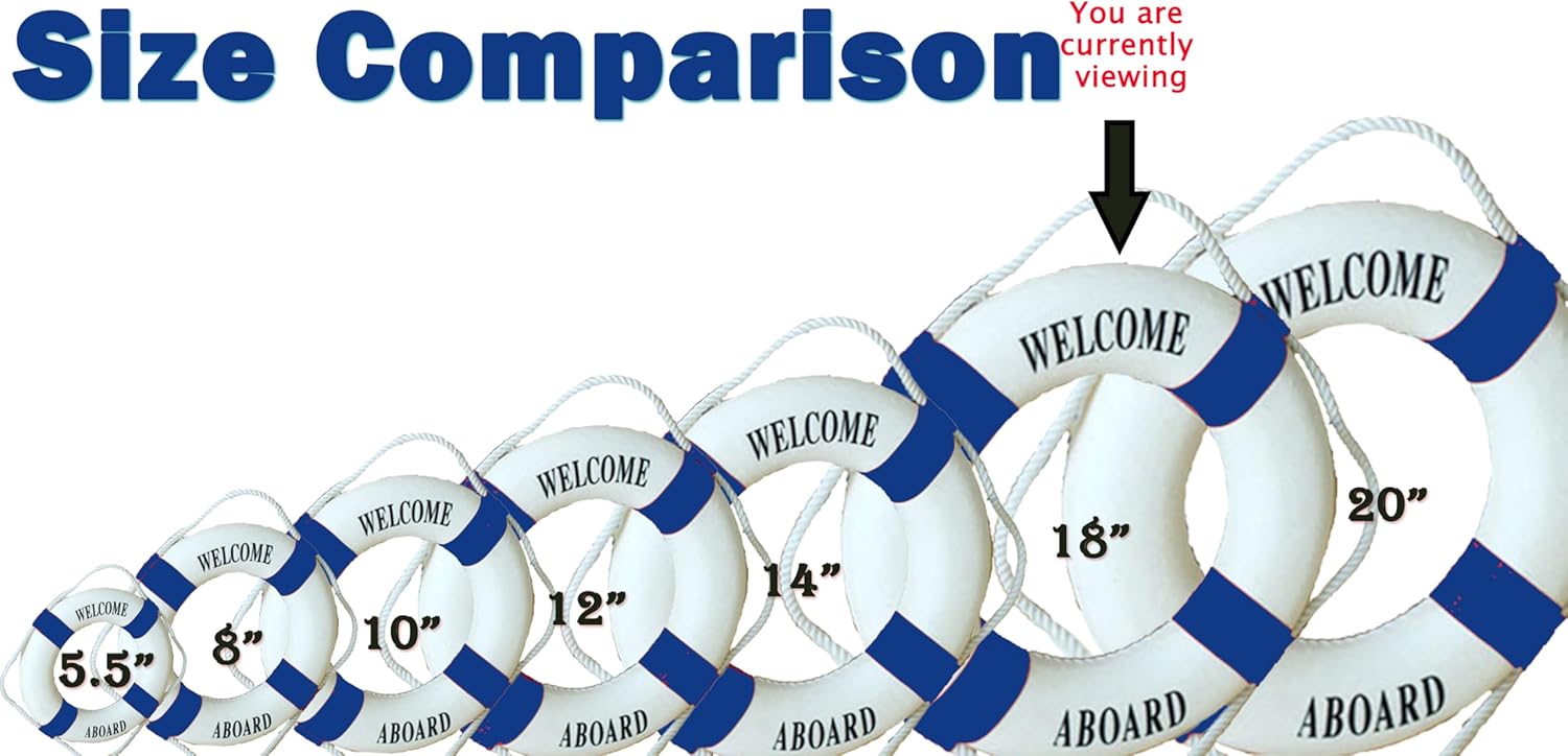 MorroMorn Lifebuoy Wall Hanging Decor - Welcome Aboard Mediterranean Style Home Decoration (Navy, 18")