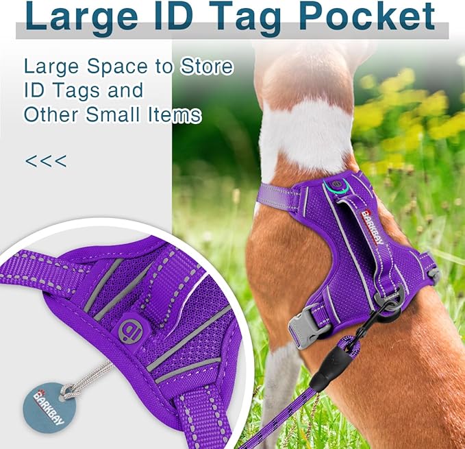BARKBAY Dog Harness No Pull with ID Tag Pocket - Heavy Duty, Reflective, Easy Control for Large Dogs(Purple,S)-PawvioPets