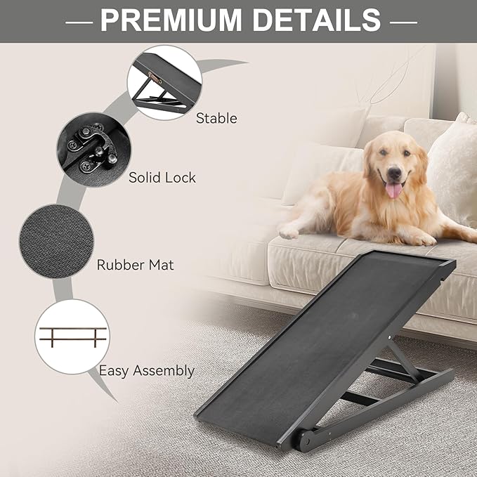 ABORON Dog Ramp,Adjustable Folding Pet Ramp for Bed,Couch,SUV - High Traction Portable Rubber Paw Ramps,Great for Small & Large Old Dogs & Cats, Supports up to 200 lbs,39.3''Long-PawvioPets