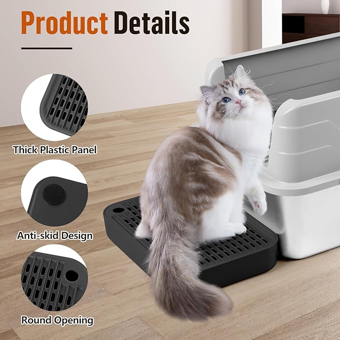 Cat Litter Box Ramp Mat with Filter Function, Cat Step Pedal Stool for Self-Cleaning Litter Box, Easy to Clean, Ideal for Kitten & Elderly Cats (Black)-PawvioPets