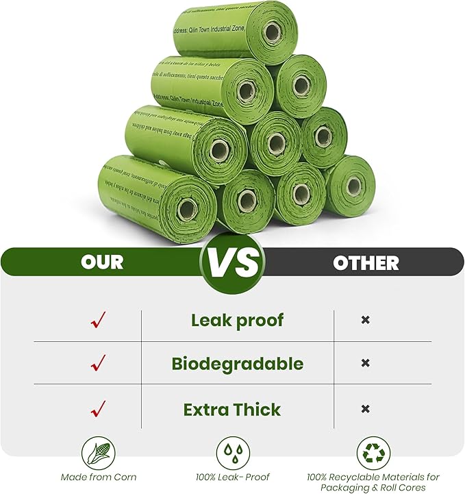 Dog Poop Bags Rolls-600 Counts, 40Rolls, Biodegradable Poop Bags Made of Cornstarch, 100% Leak Proof and Easy to Open (Green)-PawvioPets