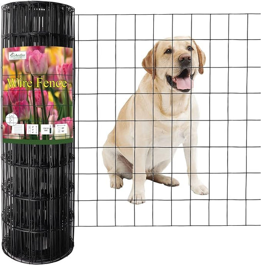 Black PVC Coated Welded Wire Fence 24 Inch x 50 Foot, 2 Inch x 3 Inch 16GA, Garden Border Fencing Roll Vinyl Coating Metal Wire Mesh for Yard Vegetable Plant Protection Poultry Netting-PawvioPets