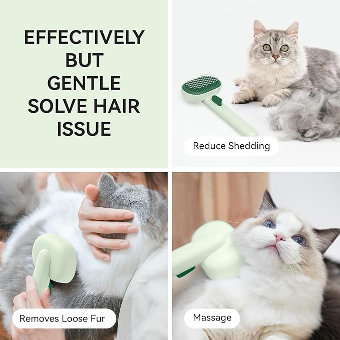 Aumuca Cat Brush for Shedding, Cat Brushes for Indoor Cats, Horses Grooming Deshedding Brush for Dog Kitten Horse Massage Removes Loose Fur, Forest Green-PawvioPets