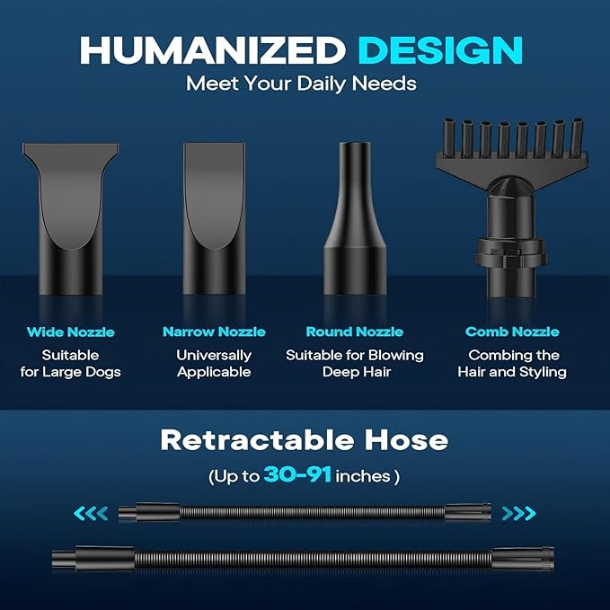 Dog Dryer, 5.2HP/ 3800W Pet Grooming High Velocity Force Blower with 4 Nozzles, Adjustable Speed and Temperature Dog Hair Dryers for Grooming-PawvioPets