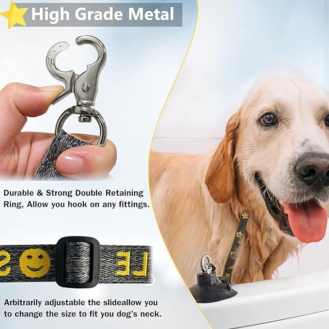 Dog Bathing Tether with Heavy Suction Cup, Dog Grooming Tub Restraint Leash with Adjustable Collar for Pet Cat Shower and Grooming-PawvioPets