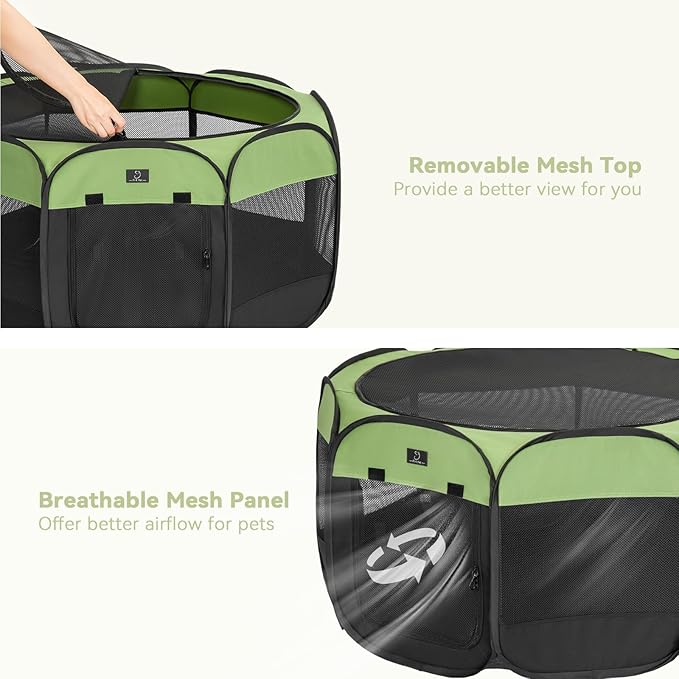 A4Pet Portable Pet Playpen, 49” Pop Up Dog Playpen with Bowl, Suitable for Puppies, Kittens, and Small Animals, Removable Zipper & Mesh Panel(19”W × 12”H)-PawvioPets