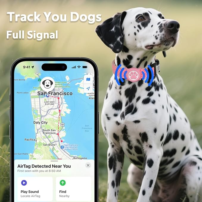 Dog Collar with Waterproof AirTag Holder & Anti-Lost QR Code, Cute Bling Warpping Adjustable Width for Small Medium Large Pet (Red, M)-PawvioPets