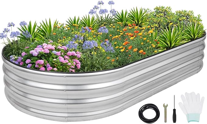 1MORE Galvanized Raised Garden Bed- Planter Garden Boxes Outdoor, Raised Beds for Gardening, 6x3x1ft Metal Garden Bed Kit for Vegetables Flower, Planter Raised Bed with Protective Tape & Tools.Silver-PawvioPets
