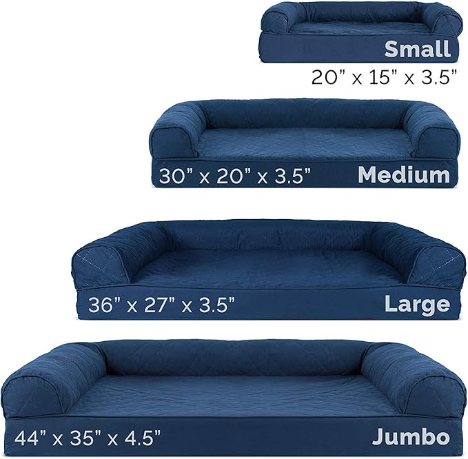 Furhaven Orthopedic Dog Bed for Medium/Small Dogs w/ Removable Bolsters & Washable Cover, For Dogs Up to 35 lbs - Quilted Sofa - Navy (Blue), Medium-PawvioPets
